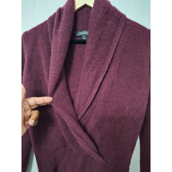 Ann Taylor 100% Cashmere Sweater Medium Burgundy Shawl Collar Drape Front Soft - Picture 10 of 10